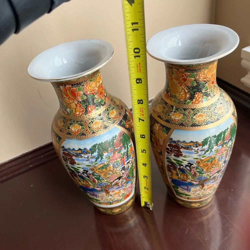 Vintage Samsuma Style Hand Painted Vases